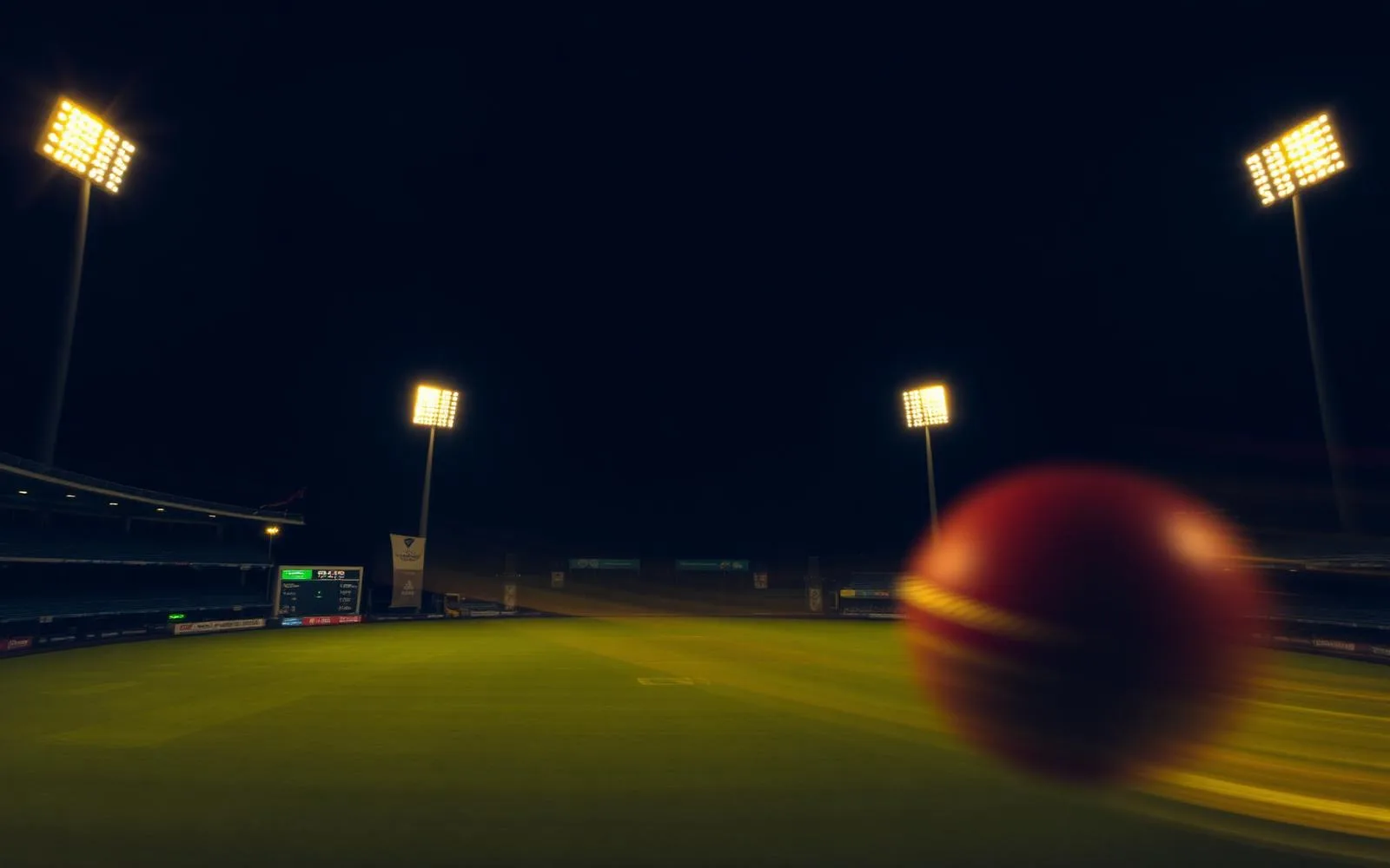 Night cricket stadium under floodlights